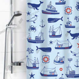 Штора для ванной полиэтилен 180х180см 6984 12 колец Гавань, голубой Вилина