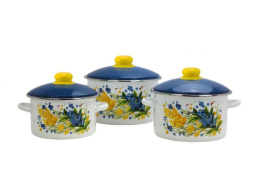 Эмаль набор посуды Магн 3 предм. кастрюли цилиндрические с металл. крышками 2л, 3л, 4л Мимоза белый Эмаль Магнитогорск 2-3204/6