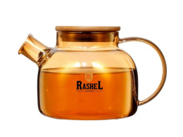 Чайник заварочный стеклянный 0,5л с пружинным металлическим фильтром, с бамбуковой крышкой, в п/у Rashel R8352 янтарный