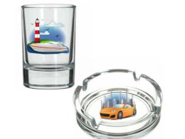 Набор Подарочный стеклянный  3 предмета (2 стопки + пепельница) Transport, в ассортименте, в п/у Gid Glass D1162/01+D1022/02