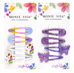 Заколки для волос Monte Vita набор  4шт. клик-клак, с декоративными элементами ассорти, 5см 457090