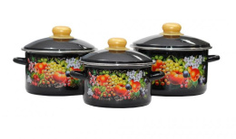 Эмаль набор посуды Магн 3 предм. кастрюли цилиндрические с металл. крышками 2л, 3л, 4л Жостово черный Эмаль Магнитогорск 2-3203/6