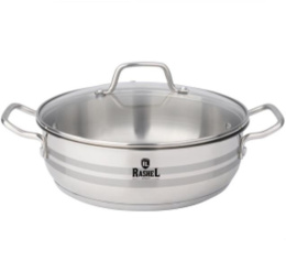 Жаровня из нержавеющей стали 260мм/4,5л стеклянная крышка, с двумя ручками Rashel R-1/269