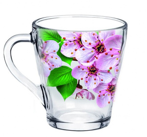 Кружка стеклянная 250мл Грация Живая природа. Сакура Декостек 1649-Д
