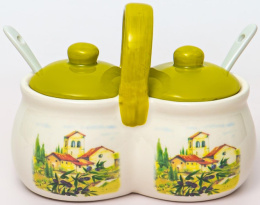 Банка для специй керамическая (доломит) двухсекционная с ложками 250мл Итальянский дворик, в п/у Elrington 110-07134