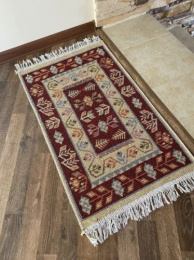 Коврик напольный хлопковый Kilim Usak 50х 80см, вишневый-кремовый L'Cadesi UK1978