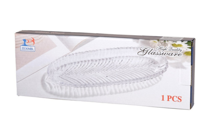 Блюдо стеклянное овальное 300х100мм, в п/у Коралл 9068