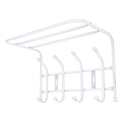 Вешалка настенная металлическая с полкой 4 крючка 40,5х26,5х24,5см, матовый белый Nika ВП4/МБ