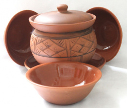 Набор посуды керамической (молочение) 6 предметов (супница + блюдо + миски 4шт.) Ирина Кунгурская керамика 120171