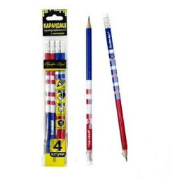 Карандаш чернографитный с ластиком Профи-Арт, трехгранный заточенный РА006