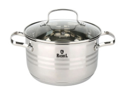 Кастрюля из нержавеющей стали  4,7л 220мм стеклянная крышка, Мария Rashel R-47т