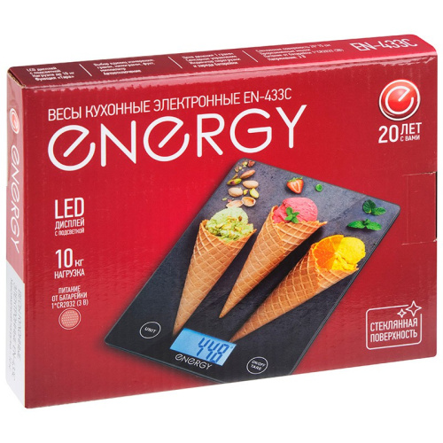 Весы кухонные электронные до 10кг EN-433C, стеклянные Energy 110074