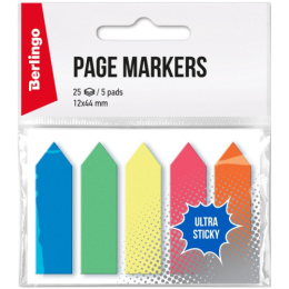Этикет-закладки самоклеящиеся  5 цветов х  25 листов 44х12мм Berlingo Ultra Sticky неон LSZ_41101