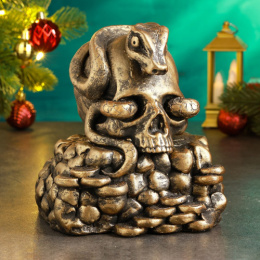 Копилка гипсовая Змея в черепе 15х15х18см, бронза Хорошие сувениры 10786637