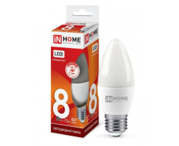 Лампа светодиодная  8Вт (эквивалент  75Вт) 230В E27 6500К холодный свет свеча In Home LED-C37-СВЕЧА-VC 4820