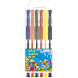 Ручки гелевые набор  6 цветов Attomex, с резиновым держателем 5051646