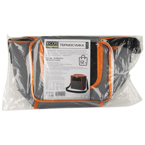 Термосумка 12л 26х20х24см PC2207, серый с оранжевым Ecos 104569