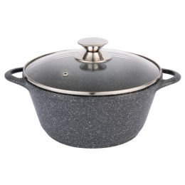 Кастрюля алюминиевая литая с антиприг. мраморным покрытием Кристалл 3,0л со стеклян. крышкой с металл. ручками Традиция ТКР5233И