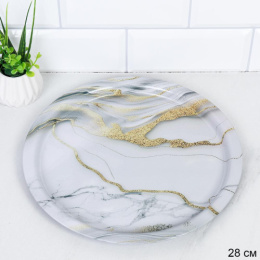 Поднос металлический круглый d-28см Белый мрамор DR-400/754451