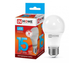Лампа светодиодная 15Вт (эквивалент 135Вт) 230В E27 4000K белый (дневной) свет груша In Home LED-A60-VC 0273