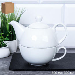 Набор чайный фарфоровый  2 предмета 300мл, чайник 0,5л белый, в инд/у RD-188-VF-965/730987