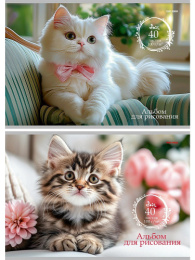 Альбом для рисования 40 листов Милые котики-2, на скрепке 40-7784