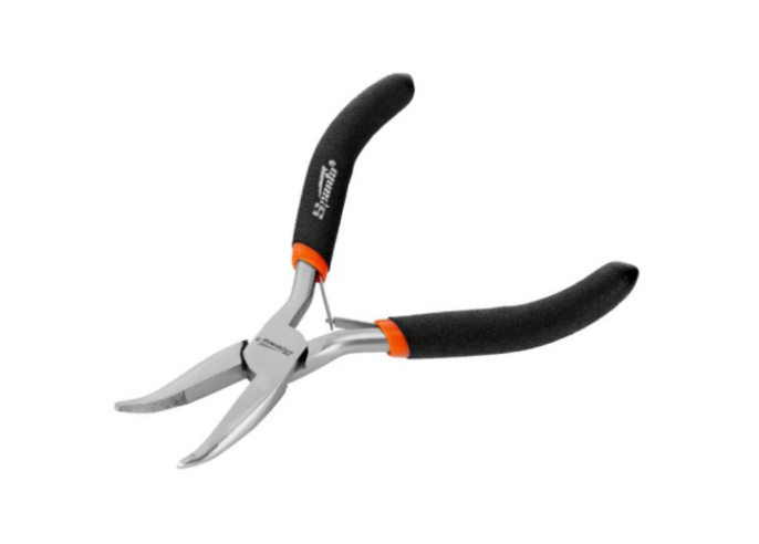 Длинногубцы изогнутые 130мм обрезиненные (двухкомпонентные) ручки, никелированные, изогнутые, авторазжим, Мини Sparta 17822