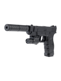 Пистолет механический с пластиковыми пулями (14шт.) Торпеда 2.0, с лазером и глушителем, в пакете 10408306