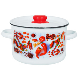 Кастрюля эмалированная  4,5л цилиндрическая с металл. крышкой с декором Паприка Appetite 1с17с