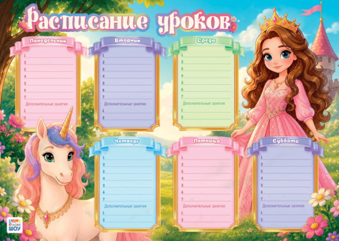 Расписание уроков А4 Для девочек. Принцесса РБН-004