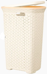 Корзина для белья пластиковая угловая 55л 49,5х35х58см Плетенка, слоновая кость Ар-Пласт 16021