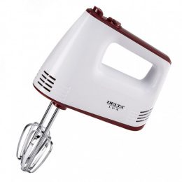 Миксер электрический 400Вт, 5 скоростей, "Турбо", 4 насадки, белый с бордовым Delta lux DE-7700