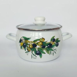 Кастрюля эмалированная Стэма Оливковая ветвь 2,0л сферическая со стеклян. крышкой Лысьвенские эмали С-4210САП2/4