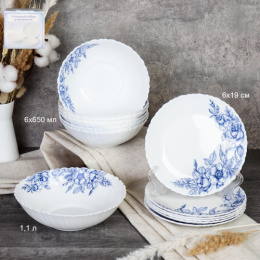 Набор столовый стеклокерамический 13 предметов Цветы Гжель, в п/у 13/7578 (7367)/740242