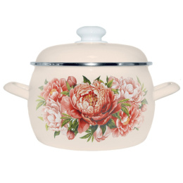 Кастрюля эмалированная Стэма Букет пионов 5,0л сферическая с металл. крышкой Лысьвенские эмали 4216АП2/4