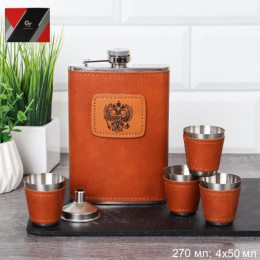 Набор с фляжкой из нержавеющей стали 270мл + 4 стопки 50мл + воронка Герб, в коробке FL-247/737031