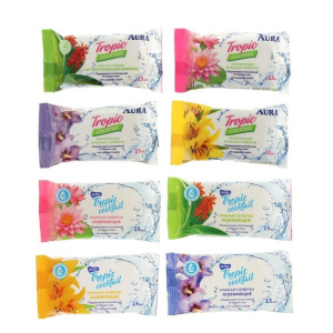 Салфетки влажные Tropic Cocktail 15шт. освежающие Aura  865930
