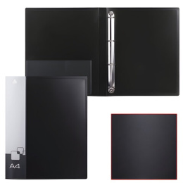 Папка на 4-х кольцах Бюрократ 0,7мм, корешок 27мм, внутренний карман, черная -0827/4RBLCK