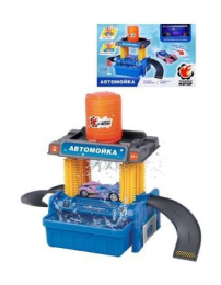 Автомойка: детали 10шт., машина металлическая (меняет цвет в теплой воде) 1шт., дорожные знаки 8шт., в коробке Пламенный мотор 870995