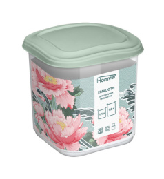 Банка для сыпучих пластиковая 1,1л квадратная Бергамо, светло-зеленый Homver 223153517/03