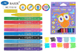 Фломастеры 10 цветов Совушка с блесками, утолщенные МС-7110-10