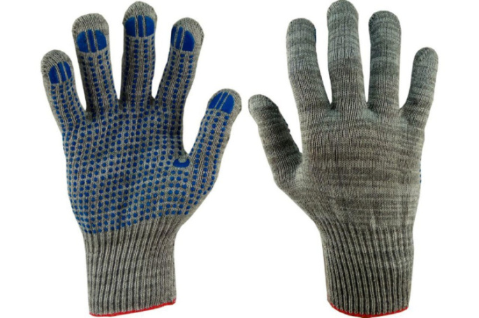 Перчатки хлопчатобумажные с ПВХ Точка, серые