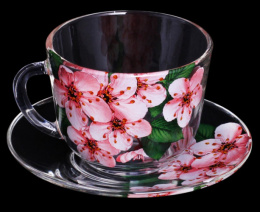 Набор чайный стеклянный  4 предмета Дуэт Живая природа. Сакура, в п/у Декостек 2222-Д