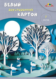 Картон белый   7 листов А4 двухсторонний, мелованный, Белый пейзаж С0261-27