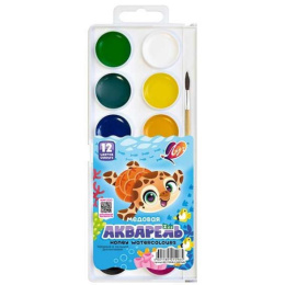 Акварель 12 цветов Луч Zoo, с кисточкой, пластик. упаковка 29С 1725-08