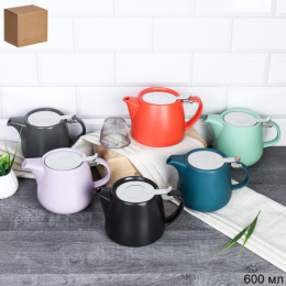 Чайник заварочный фарфоровый 0,60л с металлической фильтром и крышкой, цвета в ассортименте, в инд/у FU-220/727350