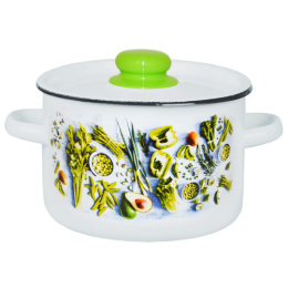 Кастрюля эмалированная  4,5л цилиндрическая с металл. крышкой с декором Свежая зелень Appetite 1с17с