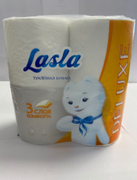 Бумага туалетная набор 4шт. Lasla Delux 3-х слойная 15м, 95х105мм* ЦБ-13*