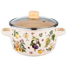 Кастрюля эмалированная Фруктовый сад 3,0л сферическая со стеклян. крышкой Appetite 1RC181S