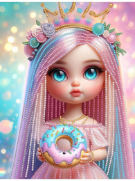 Алмазная мозаика на подрамнике 23х30см Куколка с пончиком (с частичным заполнением) НД-1571